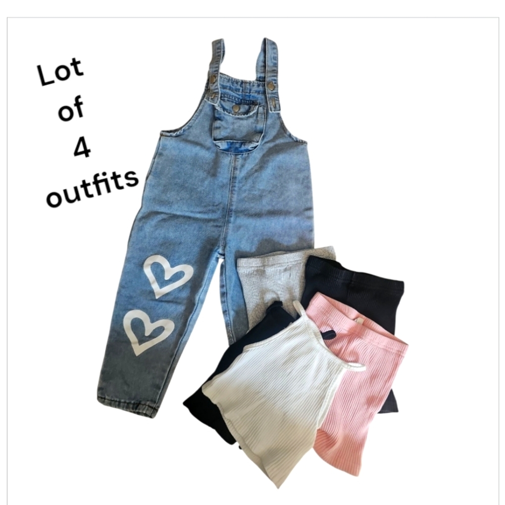 Kids Denim Overalls and 3 Outfit Set Size 18-24